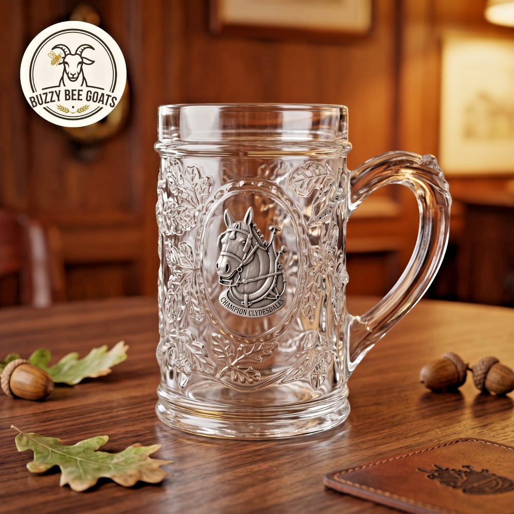 Vintage Busch Gardens Glass Beer Stein Mug - Pewter Clydesdale Horse Emblem 1970
